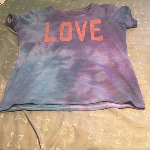 Tie dye shirt with love on it